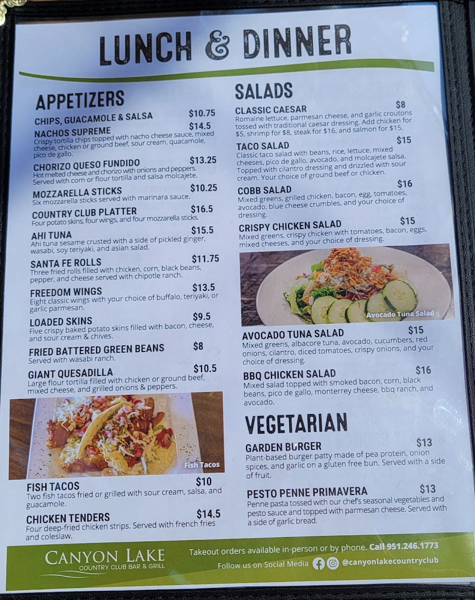 Menu Canyon Lake Golf & Country Club-9